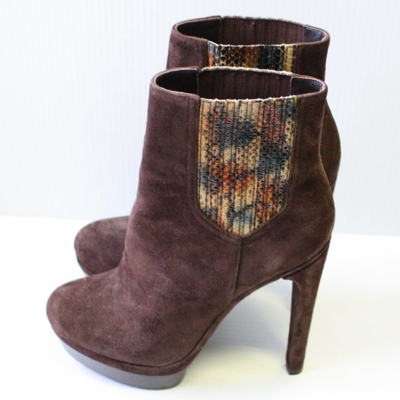 Rachel Zoe Brown Audrey Suede and Snakeskin Platform Ankle Boot Shoes size US 10 - Picture 6 of 12